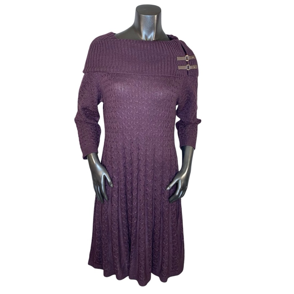 Sandra Darren Sweater Dress Cowl Neck Purple Cable Knit Womens Size XL